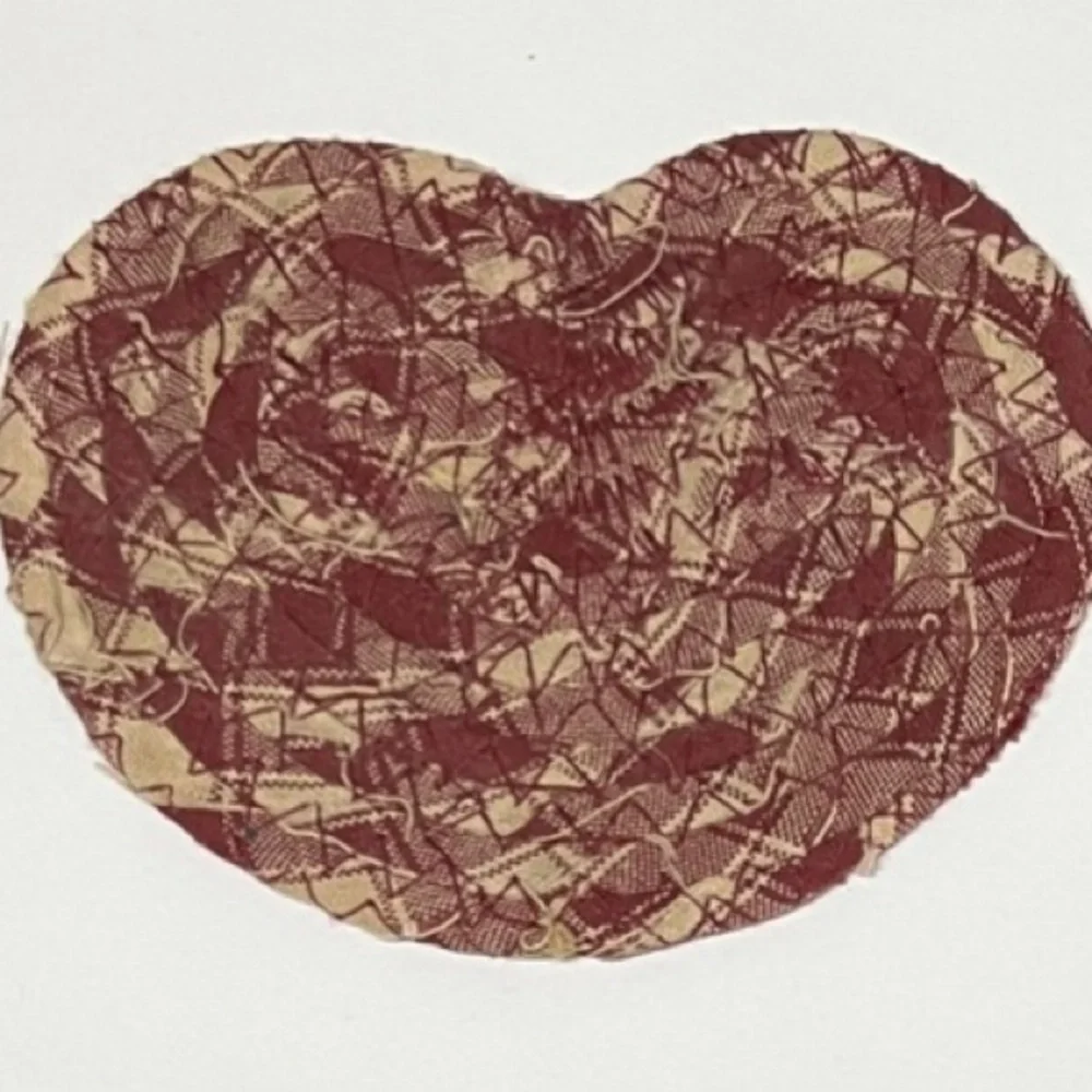 4pc Vintage Americana Heart Coaster Set Burgundy & Cream Braided Fabric Set